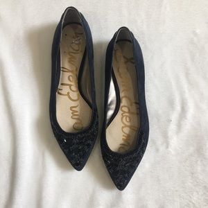 Sam Edelman Cindi Beaded Flat Dark Navy Suede 6.5